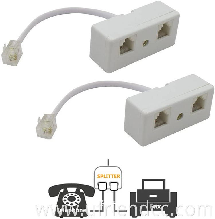 splitter 1 male to 2 female RJ11 6P4C telephone converter cable adaptor for wall landline